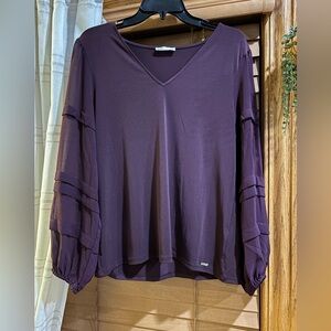 Calvin Klein Elegant V-Neck Dark Purple Blouse